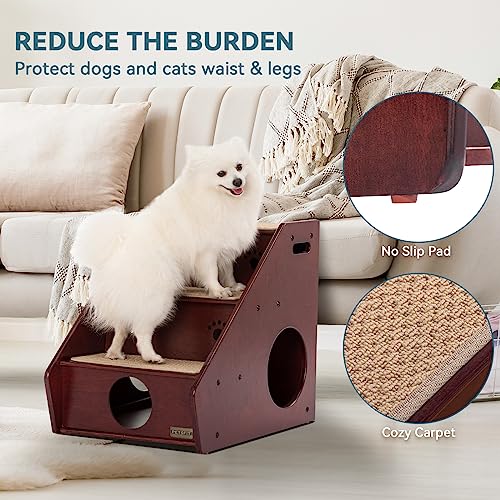 Petsfit Wooden Dog Stairs 3 Steps,Dog Steps For High Bed, Pet Stairs For Old Pet,Brownish Red (22 X 17 X 20 Inch) #TOP1