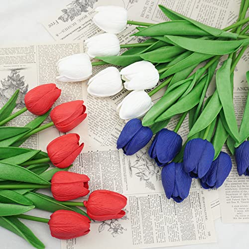 Ruidazon 18 Pcs Real Touch Tulips Artificial Flowers, Patriotic Flower For 4Th Of Of July Decoration Cemetery Flowers For Grave Vase Memorial Day Independence Day Decor #TOP6