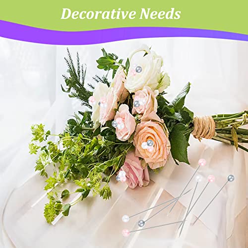 Corsage Boutonniere Pins, 150pcs Faux Pearl Head Sewing Pins, Straight Pins Wedding Bouquet Pins for Crafts Jewelry Making DIY Fabric Wedding Flower Decorations (White,Pink and Gray) - Thumbnail 5