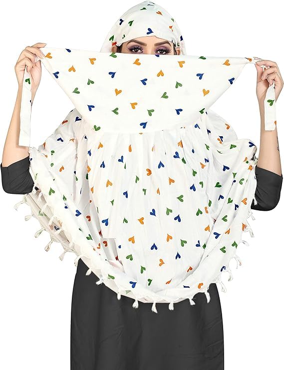 Image of Cotton Long Scarf Cum Mask Scarves Usable for Vehicle Driver | White Printed Design Fabric | Universal Size | Soft & Breathable Sun Protection | For Girl & Women