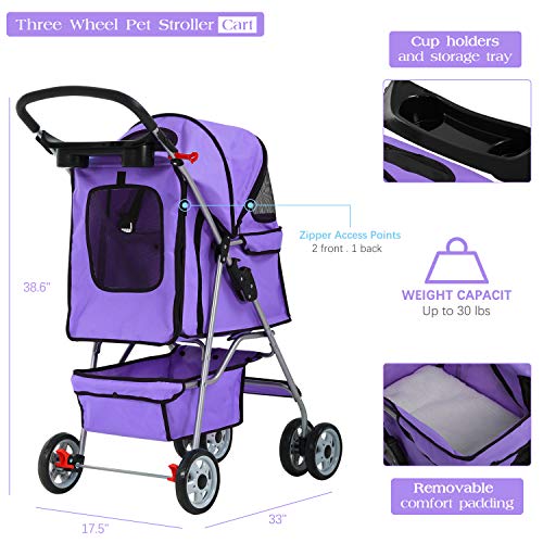 MeetPerfect 4 Wheels Travel Stroller Pet Stroller Dog Cat Pushchair Trolley Puppy Jogger Folding Carrier Carriage with… - Image 5