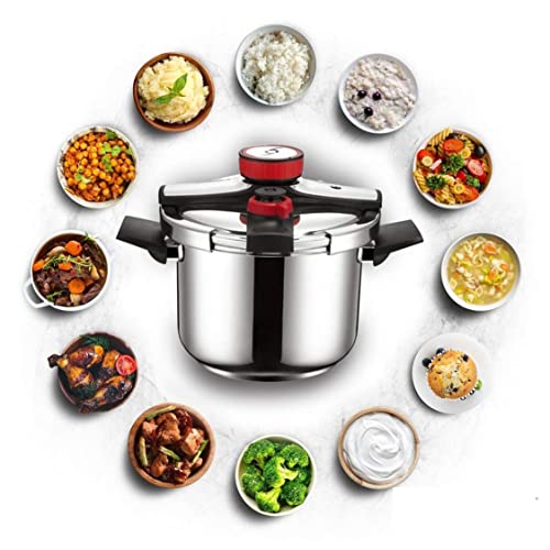 Bogner - Stainless Steel Pressure Cooker. 5 Safety Security System Valve, 8.4 Quartz Capacity, Includes A Thick Glass Lid And Steamer For Cooking, Compatible With All Types Of Stoves #TOP5