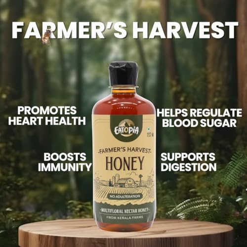 Image of Eatopia Farmer's Harvest Honey 1 kg | Squeeze Bottle | Natural Ayurvedic Immunity Booster | 100% Natural & Pure Honey | No Added Sugar | No Adulteration | Nectar Honey | Pack of 2 with 500g Serving each