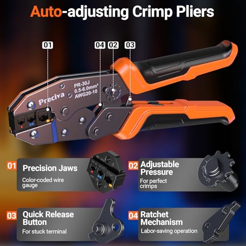 Preciva Crimping Tool for Insulated Terminals Wire Connectors, AWG20-10 Ratchet Crimper with 680 Pcs Insulated Terminals Connectors by Preciva - Image 4