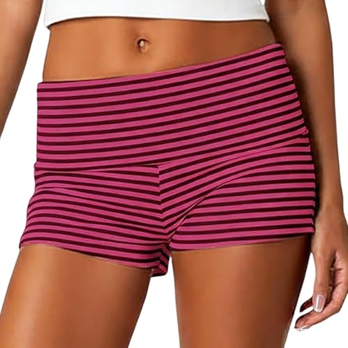 Image of KMBANGI Womens Fold Over Shorts Elastic Waist Y2k Lounge Shorts Foldover Cute Pajama Micro Bottoms Mini Shorts Sleepwear