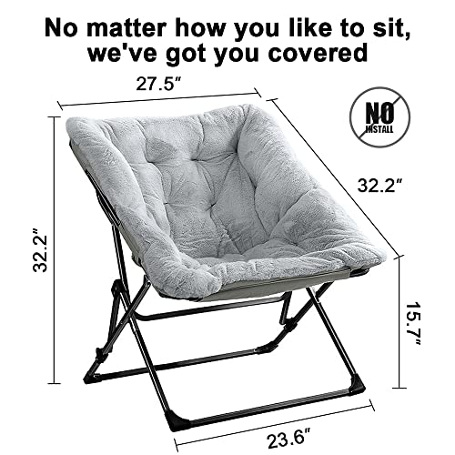 Oakham Comfy Saucer Chair, Foldable Faux Fur Lounge Chair For Bedroom And Living Room, Flexible Seating For Kids Teens Adults, X-Large, Gray #TOP1