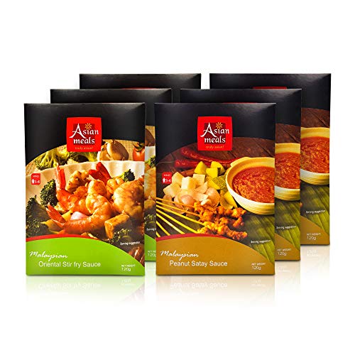 Asianmeals Oriental Stir Fry Sauce 3x, Peanut Satay Sauce 3x, Chili Oil, Non-spicy Sauce, Chinese food, Malay Food, Oyster Sauce, Pasta Sauce, Chopped peanuts, 4.2oz (Pack of 6)