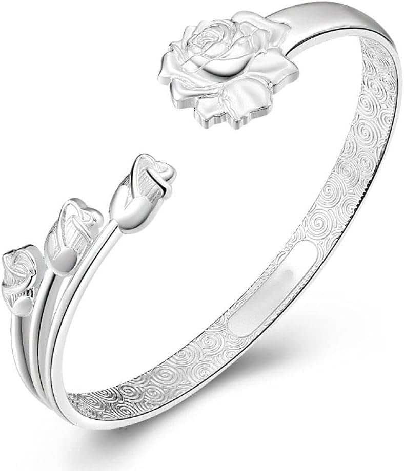 Fleur de rose B bracelet en argent sterling ajustable anti irritation