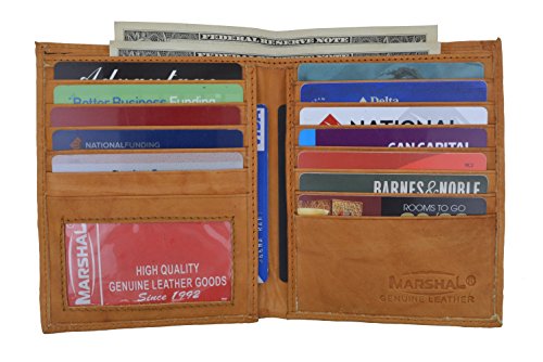 Men's Genuine Leather Bifold Wallet Slim Hipster Cowhide Credit Card and ID New (Tan)