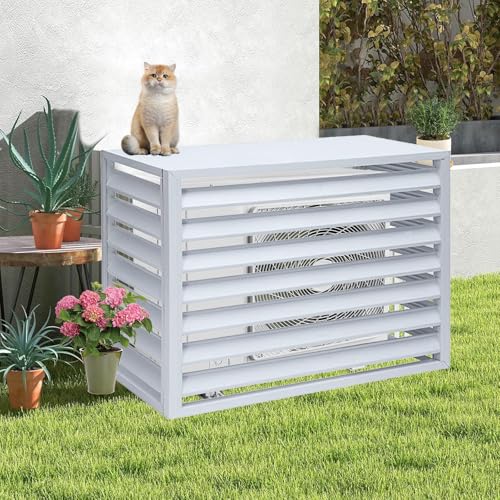 Cache-climatiseur alu haut de gamme blanc 110cm brise-vue épuré