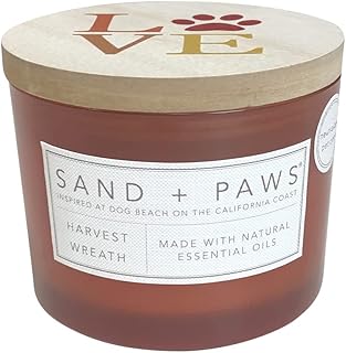 Sand + Paws Scented Candle - Harvest Wreath - Additional Scents and Sizes –Luxurious Air Freshening Jar Candles Neutralize pet Odors and Enhance Home décor – 100% Cotton Lead-Free Wicks - 12 oz