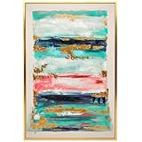 HOMCOM Cuadro en Lienzo Abstracto a Mano, 120x80 cm, Cuadro para Decoración de Salón Moderno con Marco de Madera Maciza, Decoración de Pared para Dormitorio, Salón, Cocina, Multicolor