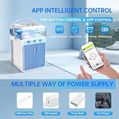 Portable Air Conditioner 4 in 1 Mini Evaporative Cooler Humidifier with App Control, 800ML Desktop Cooling Fan for Office Tent Bedroom