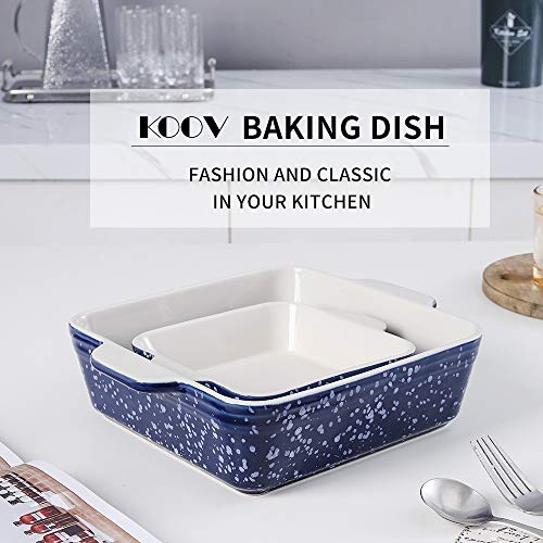 Koov Ceramic Baking Dish Set Of 2, Square Baking Pan 8 X 8 Inches & 6 X 6 Inches, Small Baking Dish Pans, Brownie Pan For Cooking, Cake Dinner, Kitchen, Snowflake Series (Aegean) #TOP1