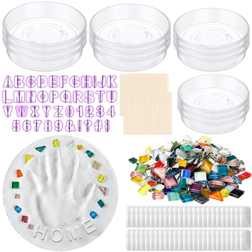 Jetec 12 Set Stepping Stone Mold Kit for Mothers Day Gift Creating Stepping Stones Garden Markers Round Concrete Mosaic Number Letter Mold Tiles Disposable Gloves No Concrete Mix(Four Size)
