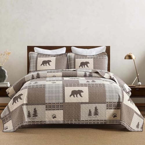 Image of Cabin Plaid Quilt King Size - 100% Cotton Western Bedding Set