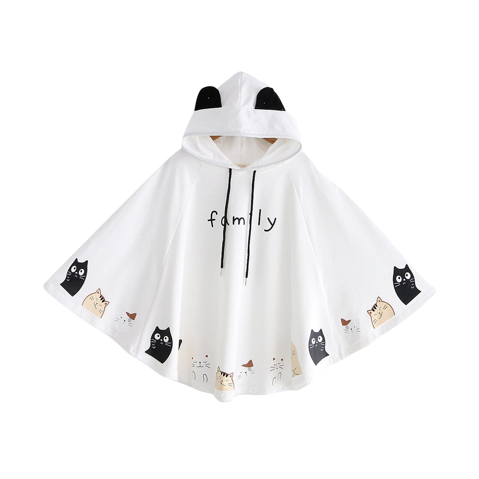 Sweat à Capuche Crop Top Avec Oreilles De Chat - Motif Anime Kawaii - Unisexe Blanc