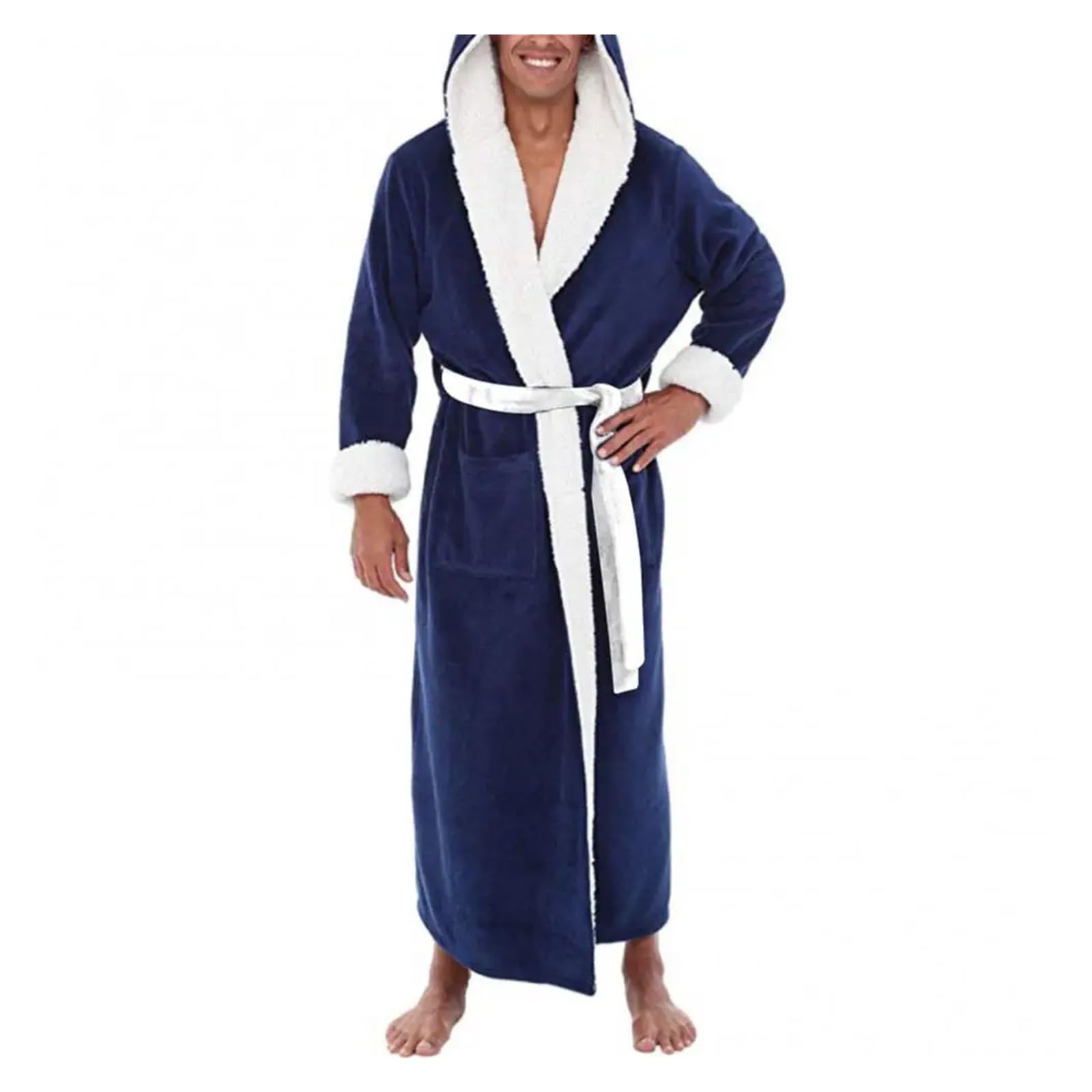 Albornoz Largo para Hombre Albornoz Ropa de Dormir camisón Casual Manga Larga Hombre Invierno cálido Franela HAL Felpa baño salón hogar