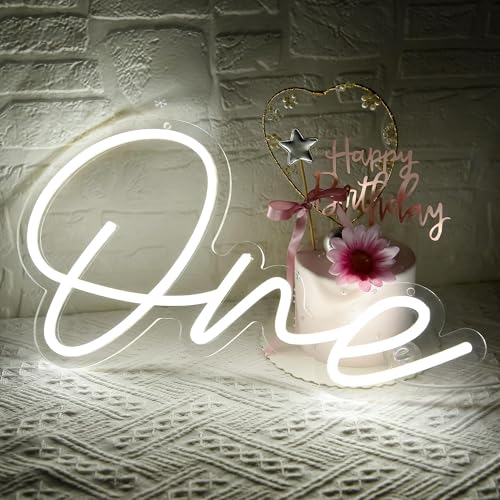 ATTNEON One Led Neon Sign for Wall Decor,One Neon Sign for First Birthday,1st Birthday Neon Light,One Led Light for Birthday Party,Wedding Decoration,Baby Shower Decor,Size 16.1 * 9.1 Inch?JTD066)