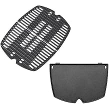 QuliMetal 7644 Cooking Grates and 6558 Cast Iron Cooking Griddle for Weber Q100, Q1000 Series, Q1200, Q1400 Gas Grill