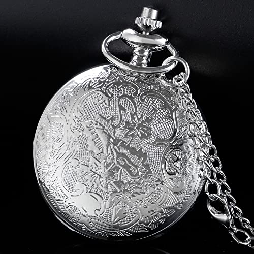 Image of Tiong Roman Numerals Scale Quartz Pocket Watches with Chain Christmas Graduation Birthday Gifts Fathers Day