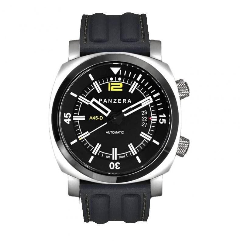 Panzera Aquamarine Pro Diver Infinity Edge Automatik Stahl Datum Silikon Saphir Uhr Herren