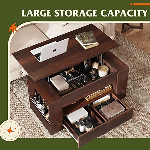 Wlive Lift Top Coffee Table With Storage,Small Coffee Table With Drawers For Living Room,Hidden Compartment And Open Shelf,Central Table For Reception Room,Espresso #TOP3