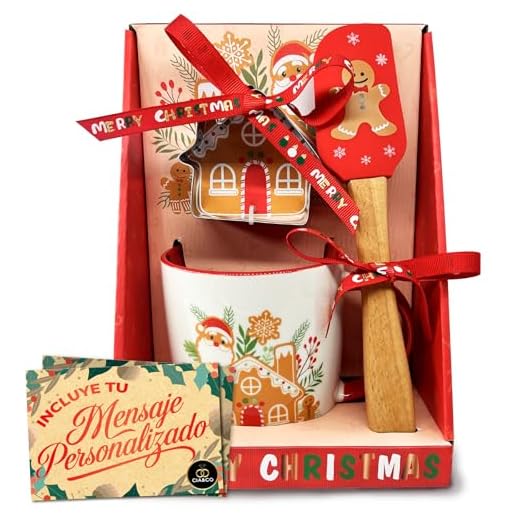 Cia&Co Set Taza Navideña Casita 380 ml + Espátula Repostera y Molde para Galletas · Caja Regalo Festiva + Tarjeta Personalizable Idea Amigo Invisible y Detalles de Navidad