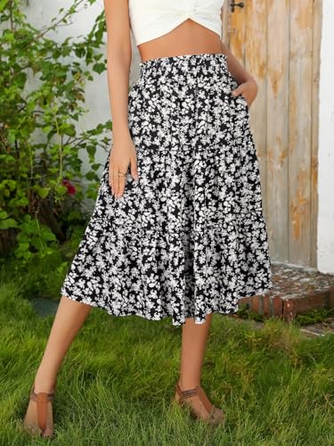 Berydress Midi Skirt for Women with Pockets 2025 High Waist A Line Casual Summer Boho Flowy Tiered Ruffle Beach Skirts4