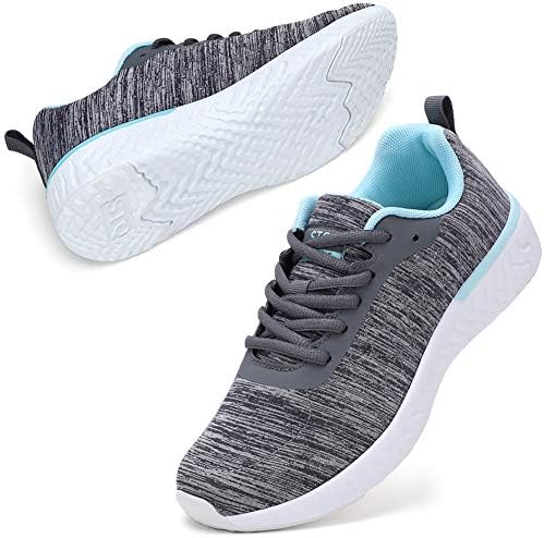 STQ Tennis Shoes for Womens Athletic Workout Sneakers Ultra Lightweight Lace up Running Shoes Grey/AQUE US 8