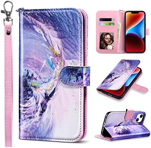 ULAK Compatible with iPhone 14 Wallet Case for Women, Premium PU Leather Flip Cover with Card Holder and Kickstand Feature Protective Phone Case Designed for iPhone 14 2022 6.1 Inch, Romantic Purple