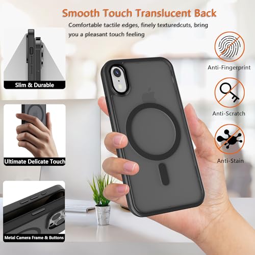 Image of Magnetic iPhone XR case,Compatible with Magsafe, Military-Grade Protection,Slim Translucent Matte Shockproof with Anti-Scratch Anti-Fingerprint Phone Cover (Black, iPhone XR)