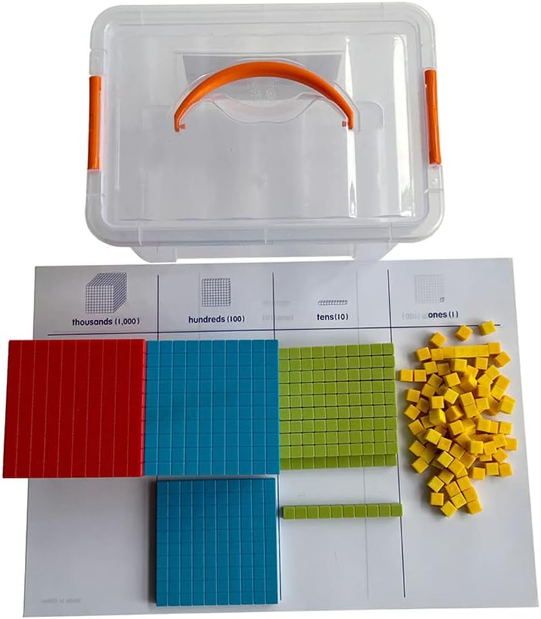 Kghios Base Ten Blocks Set - 131 PCS Base 10 Blocks Set with Game Mat for Math ，Learning Math Manipulative Teach Kids Volume, Place Value and Number Concepts for Early Counting Math in School or Home