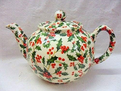 2 cup teapot in holly chintz design by Heron Cross Pottery.