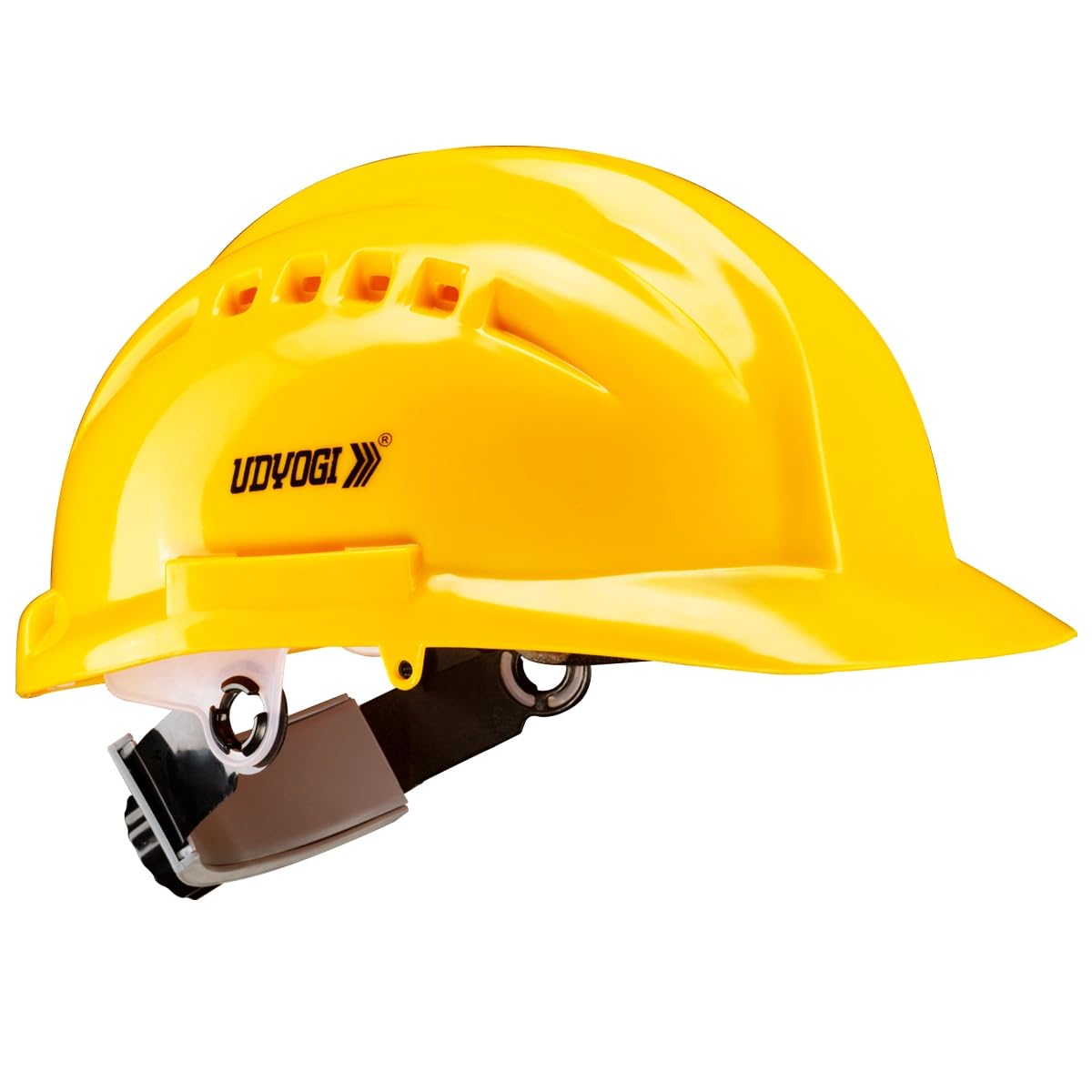 UDYOGI ULTRAVENT 7001LRX | Industrial Safety Helmet | HDPE Shell | Ventilated | 8 point textile ratchet fit suspension | Certified to IS 2925:1984 & EN 397:2012| 1 pc yellow colour-image-4