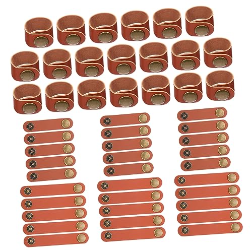 Housoutil 50 piezas Bridas de cuero para gestión de cables Duraderas Organizador de cables de auriculares con hebillas Diseño compacto para cables USB Auriculares y más Khaki Marrón miniatura 1