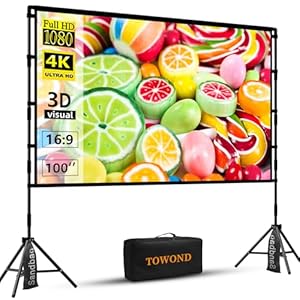 TOWOND Beamer Leinwand mit Stativ, Mobile Leinwand für Beamer 100 Zoll, Filmleinwand Indoor Projektor Tragbare Outdoor Kino, 16:9 HD Rear Front Projektion mit Tragetasche für Home Garten Party Nächte