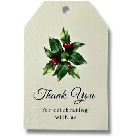 Camp County Beyond Thank You Gift Tags for Birthdays,Parties,Special Occasions, Floral Festive Designs, Pack of 50 Tags, 2" x 3"- Christmas Berries Cover
