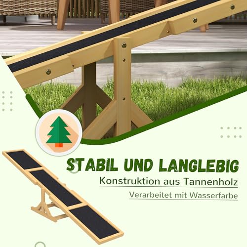 PawHut Hundewippe, Hunde Agility Wippe aus Holz, rutschfest Hunde Agilitäts Rampe für Hunde unter 30 kg, wetterfest Hundetraining Outdoor Hundesport für Balance, 180 x 30 x 30 cm Gelb