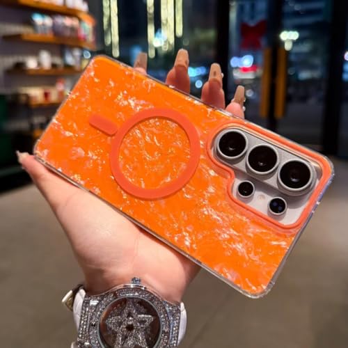 Protection Galaxy S25 magnétique antichoc dégradée orange pour modèles S24 S26 Ultra Plus
