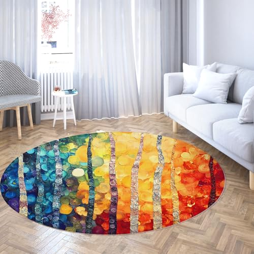 Tapis rond antidérapant motif tronc d'arbre abstrait moderne 140cm