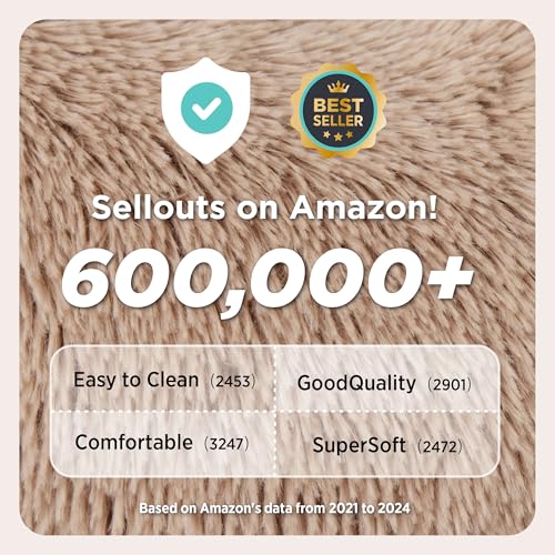 Bedsure Calming Dog Bed for Small Dogs - Donut Washable Small Puppy Bed, 23 inches Anti-Slip Round Fluffy Plush Faux Fur Large Cat Bed, Fits up to 25 lbs Pets, Camel - Image 4