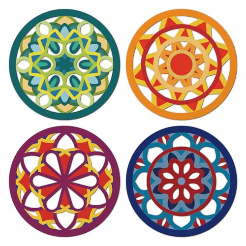 CHDITB 4Pcs Wooden Moroccan Talavera Wall Art, Sacred Geometric Mandala