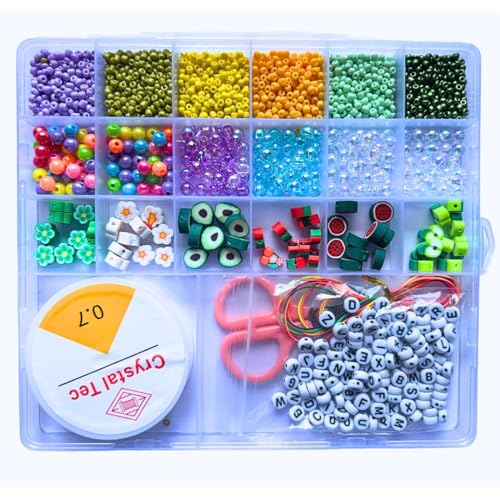 KIT de Miçangas Infantil Completo para Fazer Pulseira Colar Bijuteria Pingentes Coloridos (Quadrado)