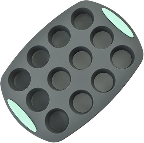 BesoAbrazo Molde de silicona para magdalenas de 12 tazas, tamaño pequeño, antiadherente y fácil de salir, bandeja para hornear magdalenas de buen