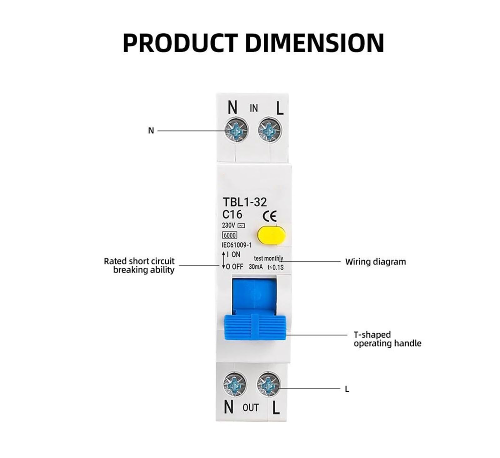 Interruttore automatico differenziale di corrente residua da 18 mm, 230 V, 50/60 Hz, RCBO 1P+N 6 KA, protezione da sovracorrente.(20A)