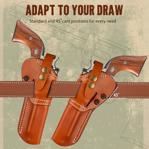 Single Six 22 5.5 Inch Leather Revolver Holster for Ruger Wrangler, Single Six, Single Ten .22, Heritage Rough Rider, Colt New Frontier and Similar Pistols, Adj. Retention, Ambidextrous, Brown Color by KAYCQYIN - Image 4