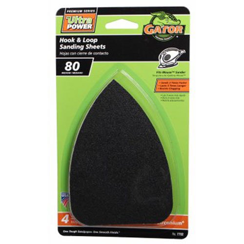Gator Finishing 7702 80 Grit Zirconium Oxide Detail Sanding Sheets (4 Pack), 3.5" x 5"