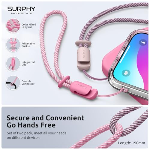 Image of SURPHY 2 Pack Phone Lanyard, Phone Wrist Strap for Case, Camera Wrist Strap | Ultra-Light 2-Color Braided Phone Strap, Cellphone Charm Strap, Anti-Lost Wrist Lanyard for Women and Men, Pink Rose Pink