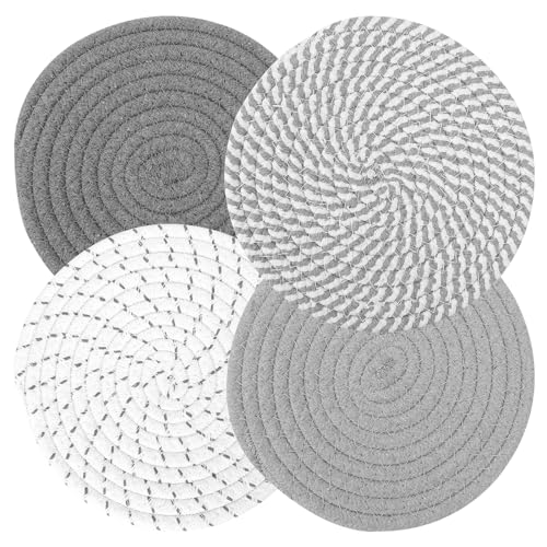 Chstarina 4 Pezzi Sottopentola, Sotto Pentola, Separatori Pentole, Resistente al Calore, Antiscivolo, Sottopiatti Rotondi, Cotone, 18cm, 4 Colori, Pentole Protezioni per Cucina, Padelle